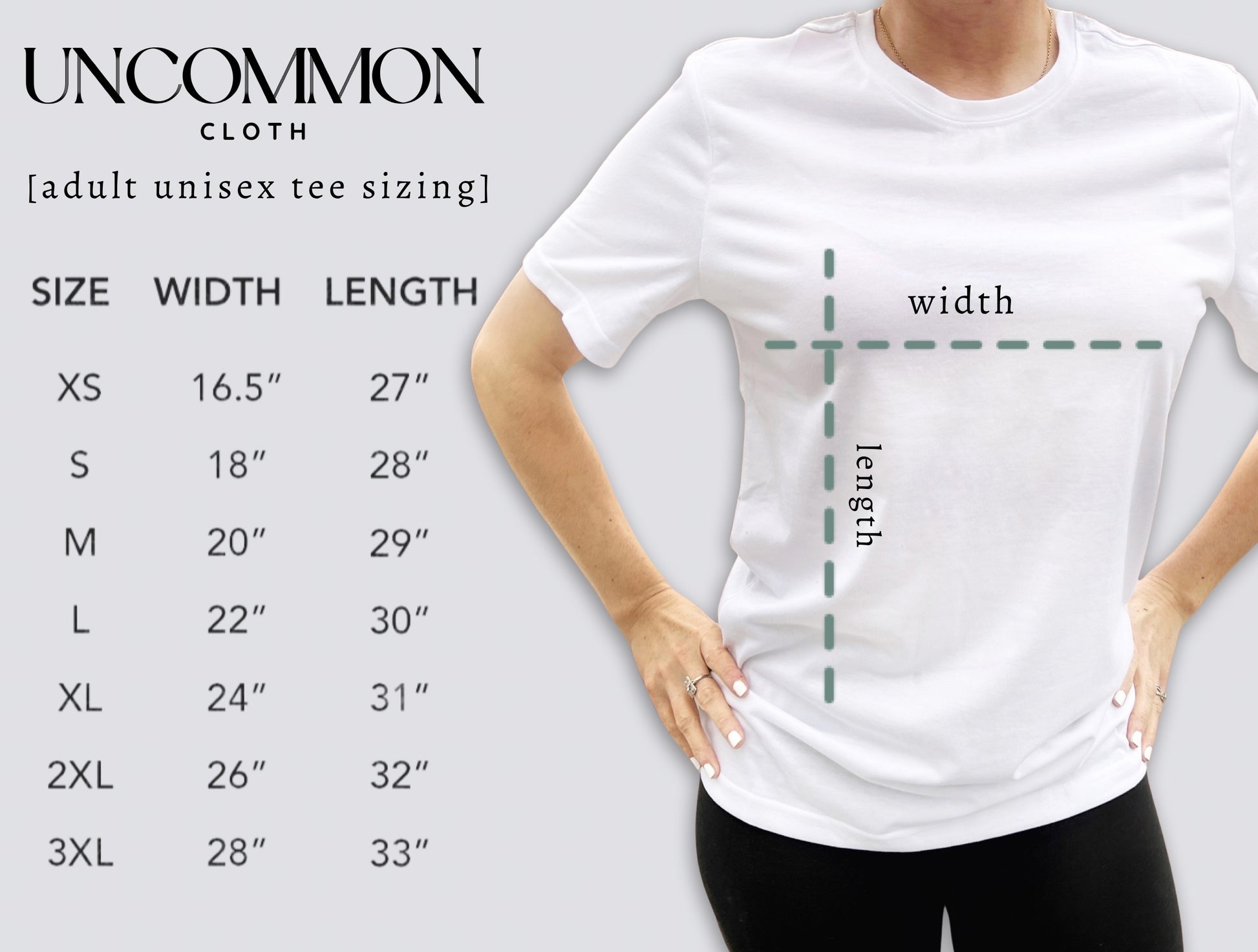 Adult Unisex T-Shirt Size Chart