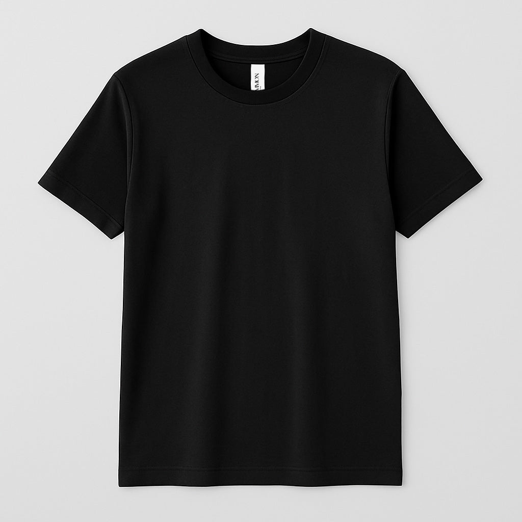 Black t-shirt on a light gray background
