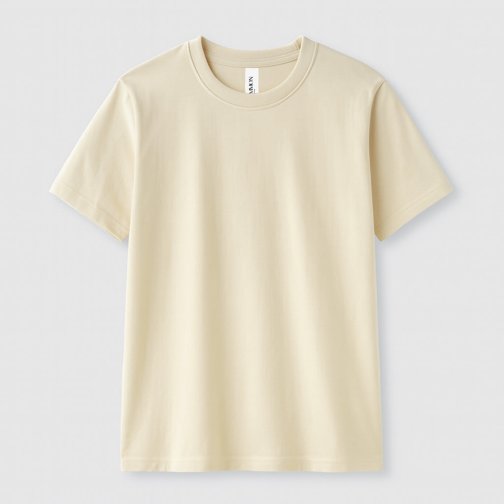 Beige t-shirt on a light gray background