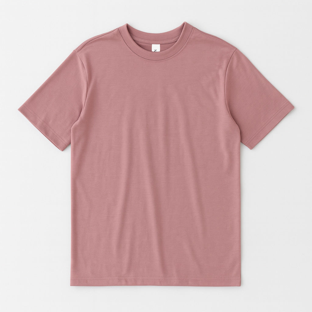 lavender t-shirt on a light gray background