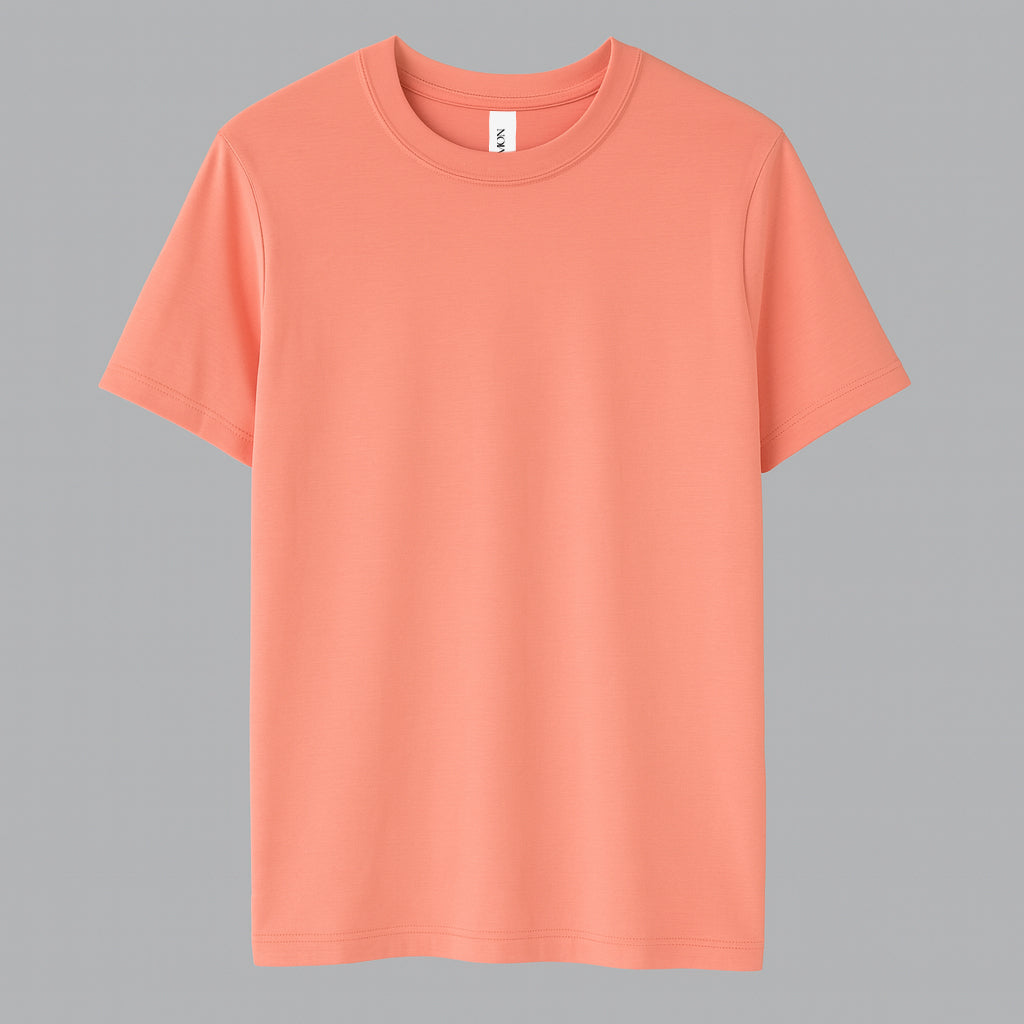 salmon t-shirt on a gray background