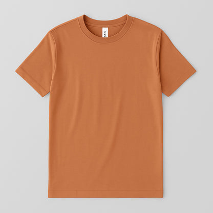 tan t-shirt on a light gray background