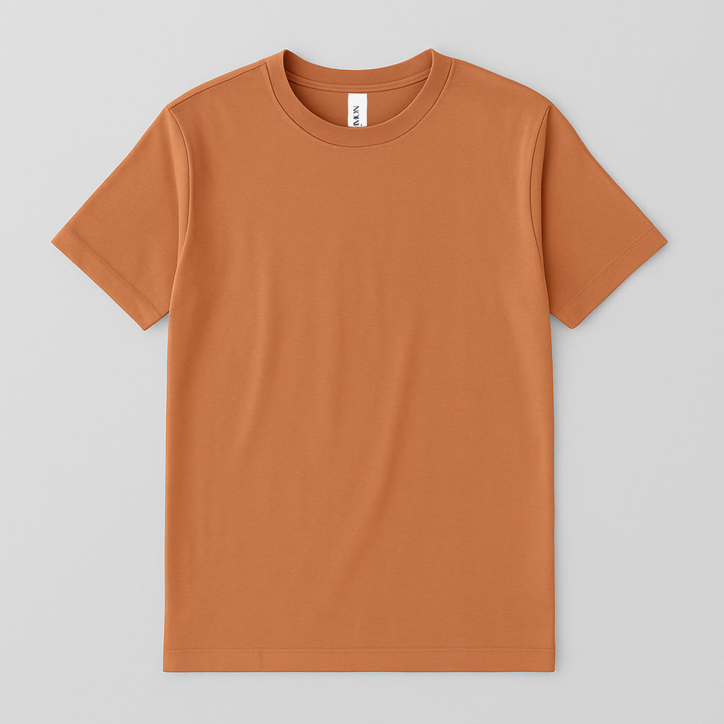 tan t-shirt on a light gray background
