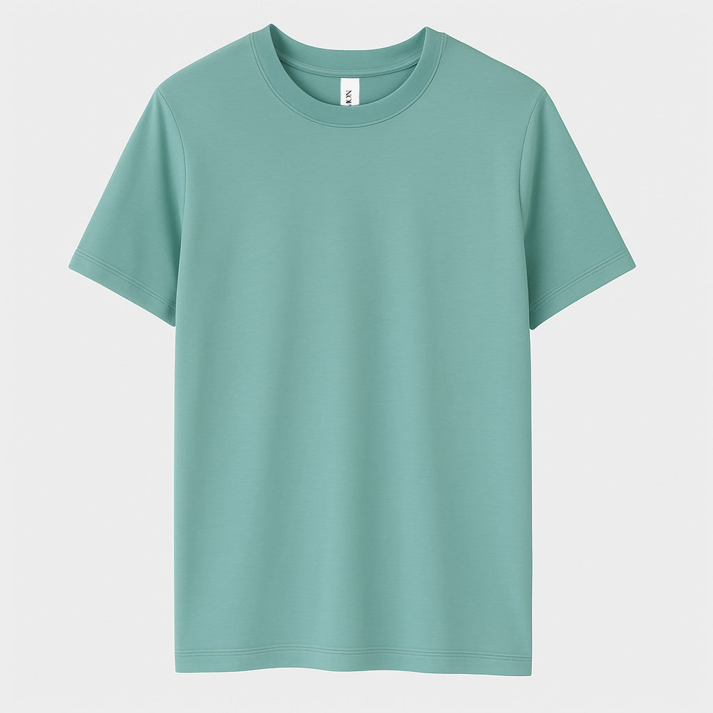 teal t-shirt on a light gray background