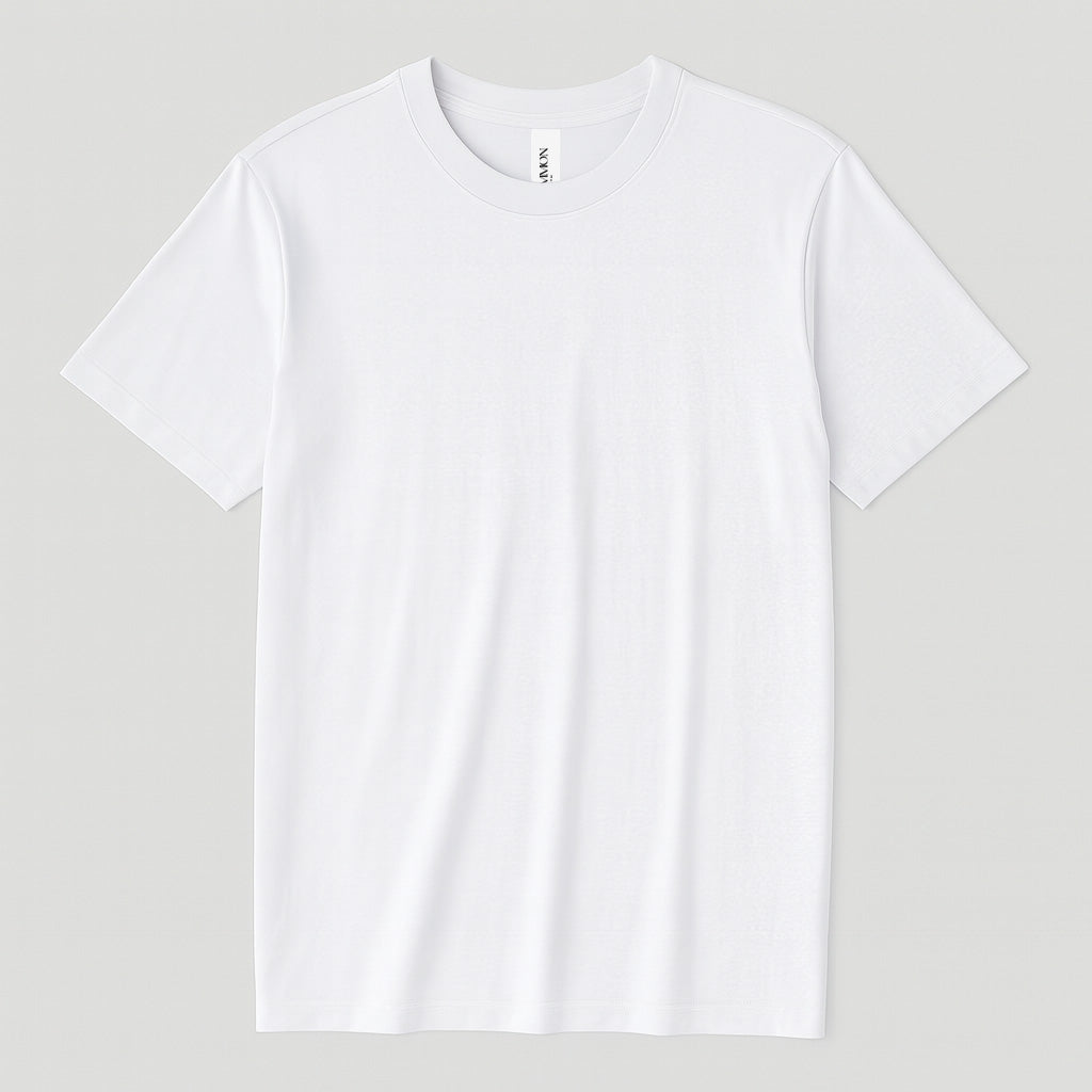 Plain white t-shirt on a light gray background